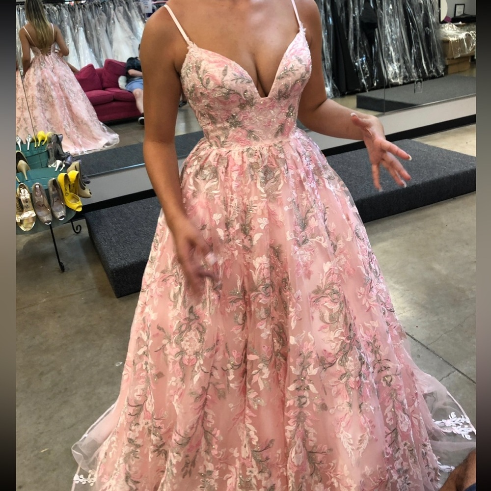 Sherri Hill Pink Lace-Up Ballgown